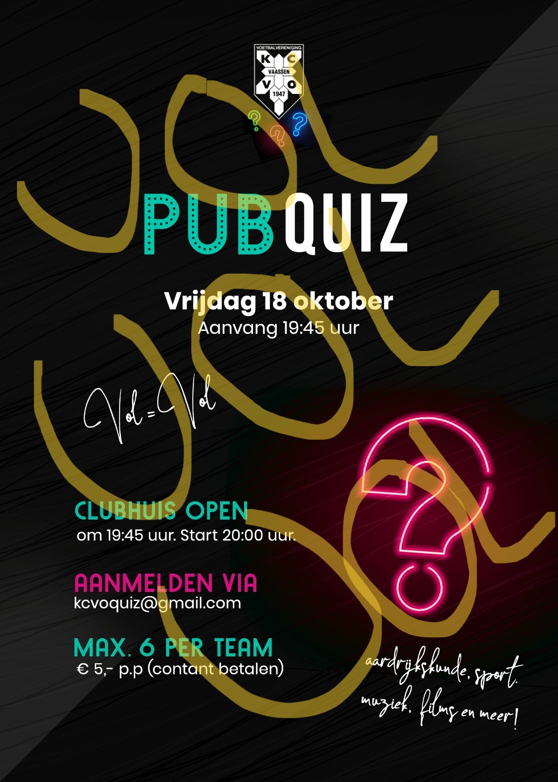 Pubquiz 18 oktober